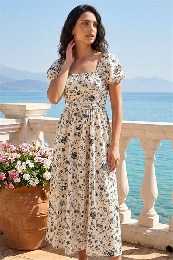 Dusk Floral Puff Sleeve Midi Dress 14926338