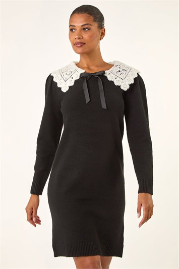 Crochet Collar Knitted Dress 14796208