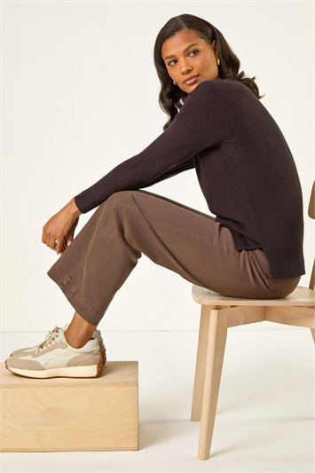 Brown Plain Soft Crew Neck Jumper