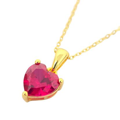 Metallic Ruby July Birthstone Love Heart Pendant Necklace