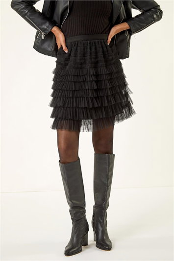 Black Mesh Layered Mini Skirt