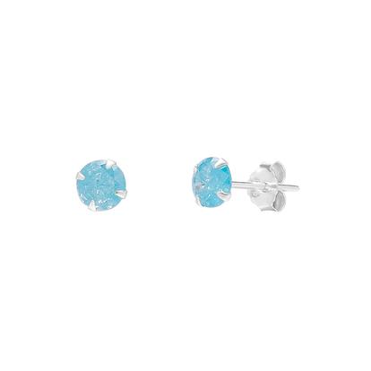 Metallic Sterling Silver Glittering Blue Stud Earring