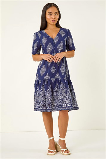 Petite Border Print Tiered Dress 14747260