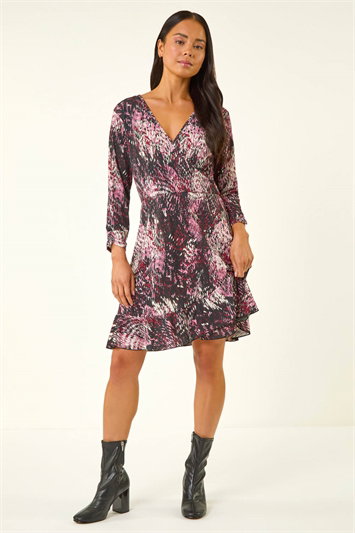 Petite Abstract Wrap Stretch Dress 14897195