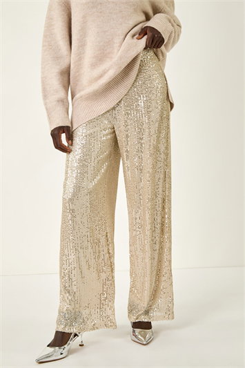 Metallic Sequin Wide Leg Trousers