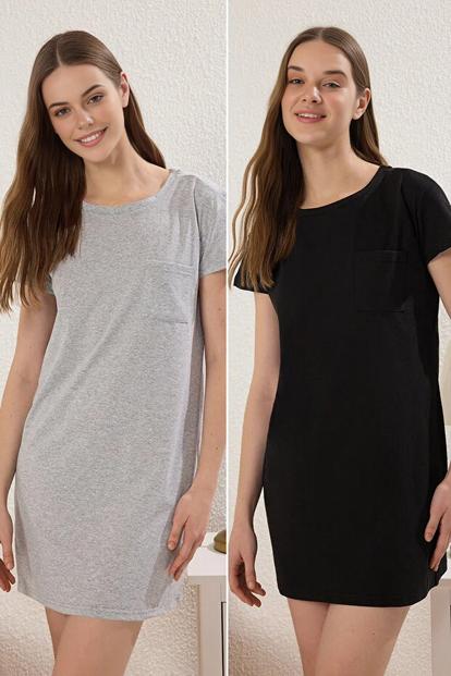 Multi 2-Pack Cotton Short Sleeve Round Neck Nightdress