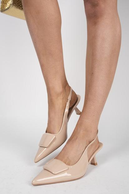 Black Noria Pointed Toe Slingback Heels With Statement Buckle