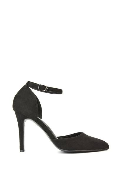 Black 'Claire' D'orsay Point Toe Ankle Strap Stiletto Heel Court Shoes