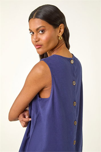Blue Button Back Vest Top