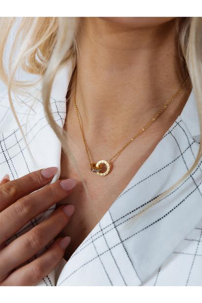 Metallic Double Hoop Roman Numeral Necklace In Gold