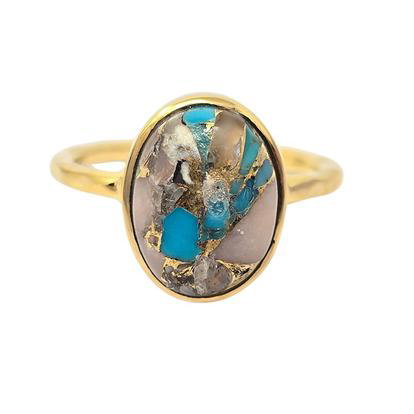 Metallic Statement Opal Turquoise Gemstone Gold Vermeil Ring
