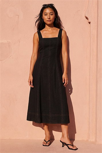 Petite Linen Blend Contrast Stitch Dress 14937708