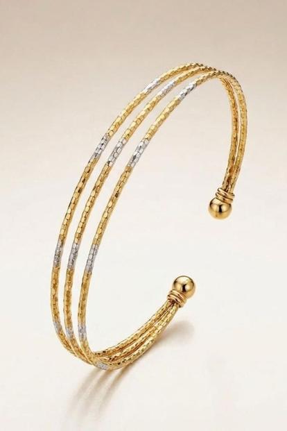 Metallic Dual-Tone Triple-Strand Cuff Bracelet