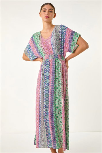 Pink Boho Stripe Maxi Dress