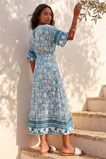 Floral Border Print Midi Dress 14263445
