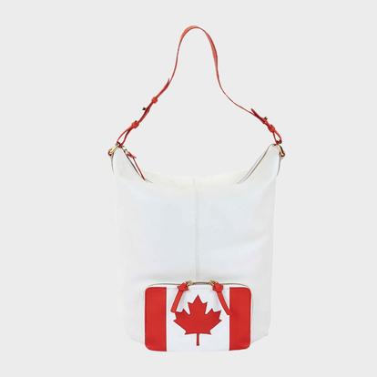 White 'Maple' White Canadian Flag Designer Leather Tote Bag
