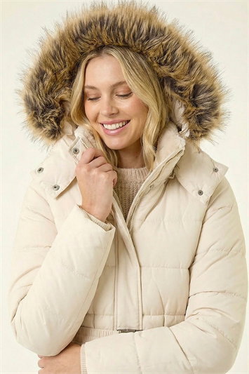 Faux Fur Padded Belt Coat 12040824