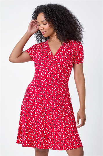 Petite Ditsy Stretch Wrap Dress 14556878