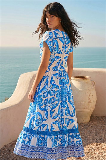Border Print Button Dress 14852809