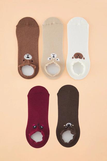Multi 5 Pack Cotton Printed Knit Ankle Socks