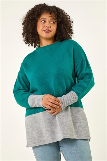 Blue Curve Colour Block Knit Jumper