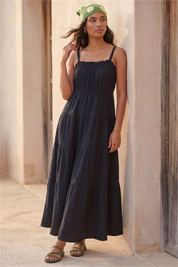 Black Strappy Tiered Maxi Dress
