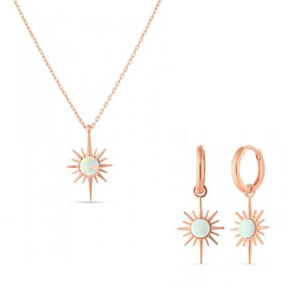Metallic White Opal Northernstar Sterling Silver Pendant Necklace And Earrings Set