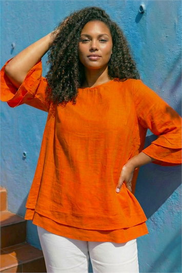 Orange Curve Layered Sleeve Top