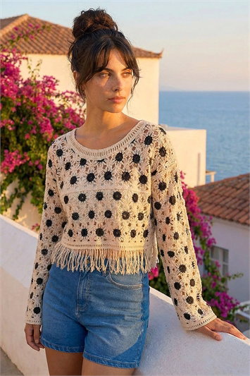 Dusk Crochet Tassel Hem Knit Jumper 16305788