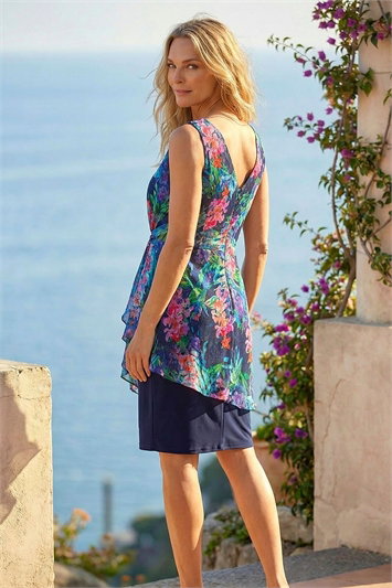 Petite Tropical Asymmetric Frill Dress 14591060