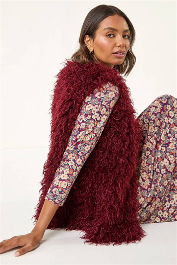 Red Longline Faux Fur Gilet
