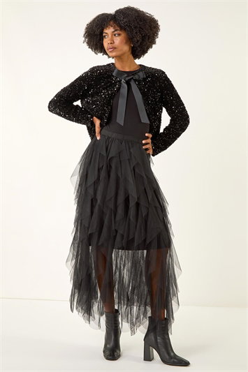 Elastic Waist Mesh Layered A Line Skirt 17016808