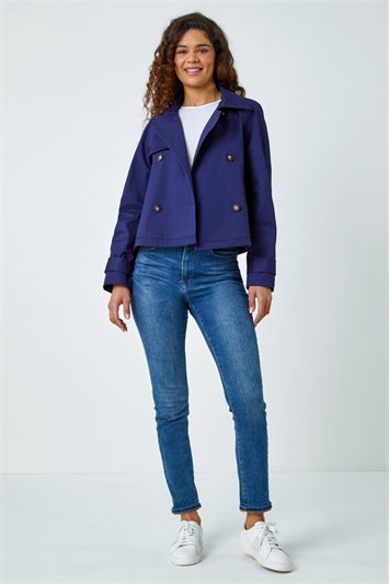 Cotton Blend Cropped Stretch Trench Coat 15024760