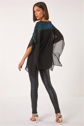 Sequin Yoke Contrast Chiffon Top 20178034