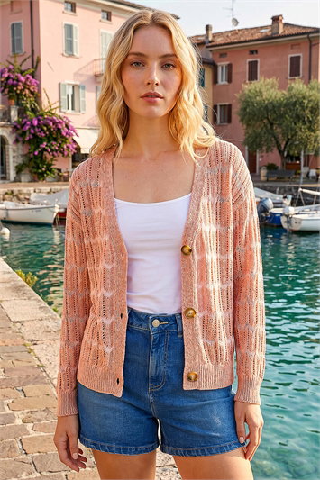 Cream Stitch Detail Button Through Knit Cardigan