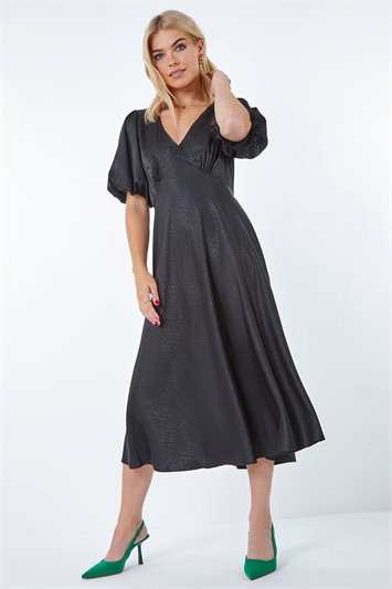 Dusk Puff Sleeve Satin Midi Dress 14345808