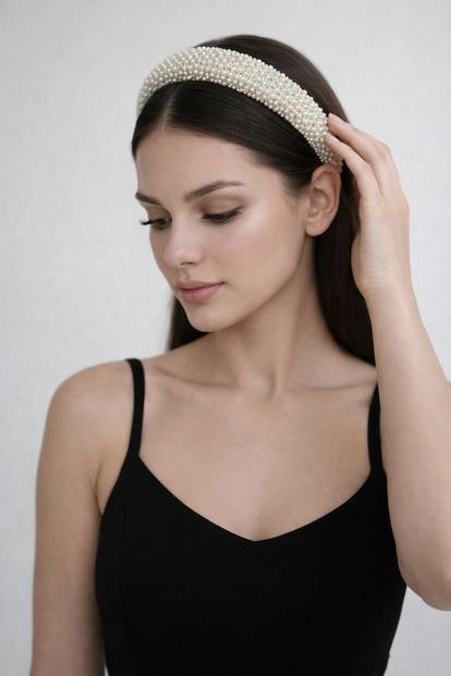 White Ivory Pearls And Rhinestone Headband