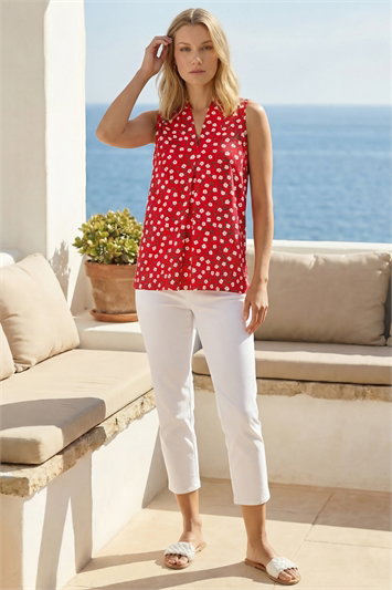 Floral Pleat Front Vest Top 20219578