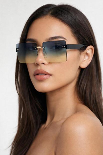 Pink Square Rimless Sunglasses With Ombre Lens