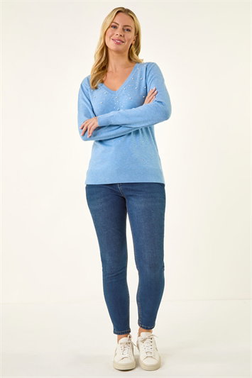 Petite Embellished Faux Pearl Knit Jumper 16314909