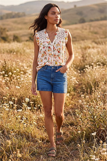 Floral Lace Sleeveless Blouse 10219496