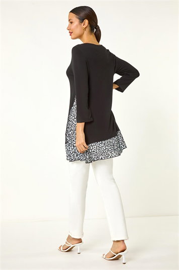 Animal Print Contrast Mesh Hem Stretch Top 19321408