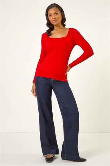 Square Neck Ribbed Knit Jumper 16219178