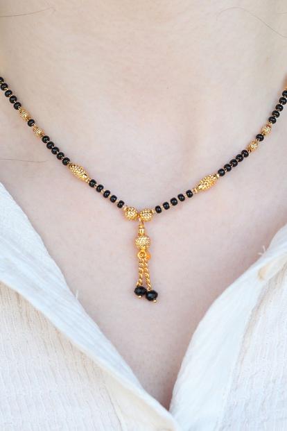 Metallic Gold Black Beaded Indian Asian Nazar Mangalsutra Choker Pendant Necklace