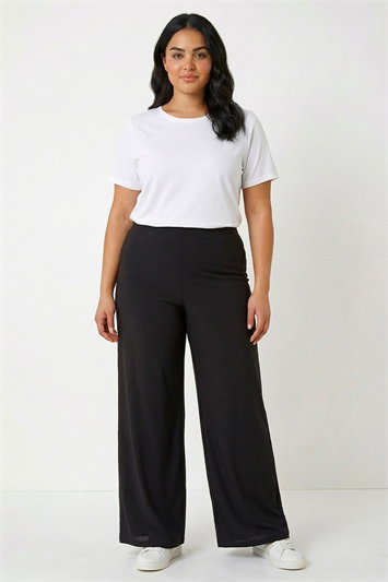 Curve Elastic Waist  Wide Leg Trousers 18028208