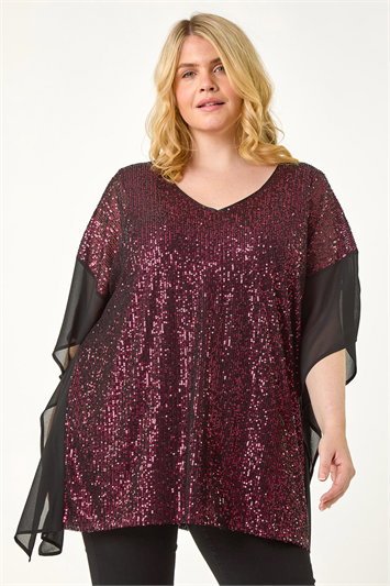 Curve Full Sequin Chiffon Overlay Top 19314052