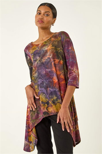 Red Textured Print Hanky Hem Top