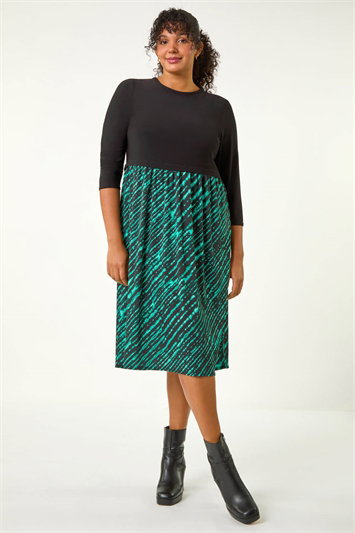 Curve Contrast Skirt Stretch Dress 14611934
