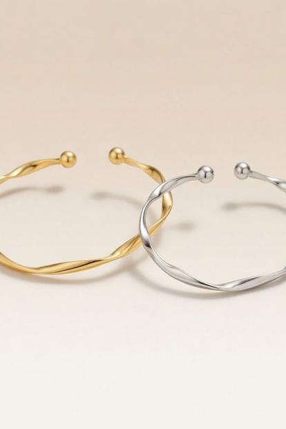 Metallic Adjustable Slim Twist Wave Slim Elegant Open Cuff Geometric Bangle Bracelet
