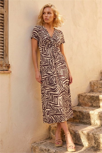 Petite Zebra Print Knot Midi Dress 14889319